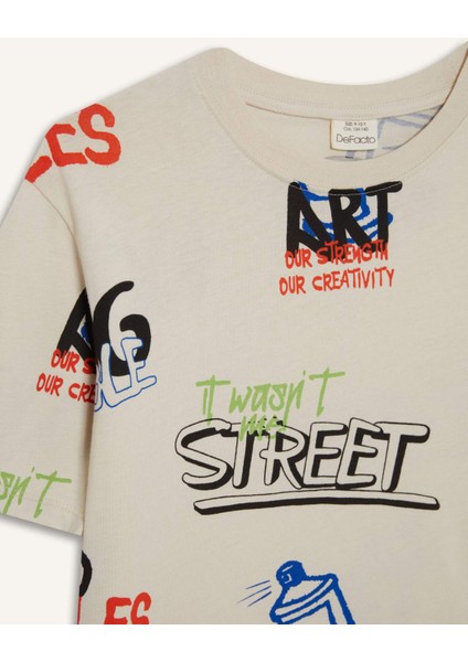 Erkek Çocuk Bisiklet Yaka Baskılı Kısa Kollu Tişört