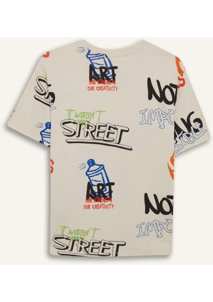 Erkek Çocuk Bisiklet Yaka Baskılı Kısa Kollu Tişört