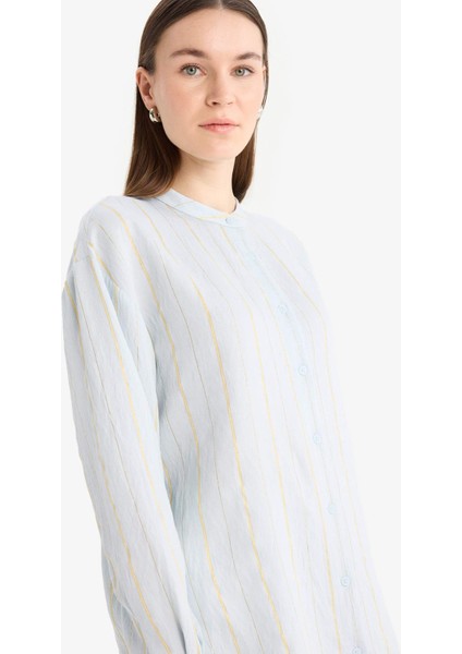 Relax Fit Basic Düz Simli Kumaş Uzun Kollu Tesettür Gömlek Tunik