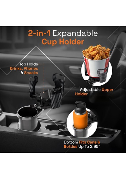 çınar ticaret 2’si 1 arada ayarlanabilir araç bardak tutucu, genişleyebilir üst kısım 3”-6.2”, şişe adaptörü, araba organizatörü, dayanıklı taban, ramblers hydroflask uyumlu, modern araç düzenleyic fırsatları