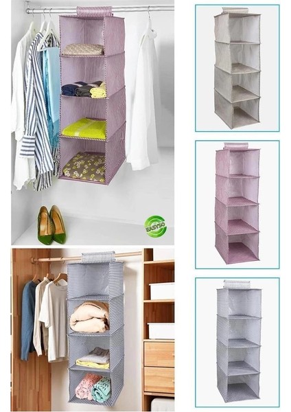 çınar ticaret dolap ıçi düzenleyici katlanabilir çok amaçlı 4 bölmeli çizgili bez organizer (siyah)