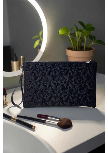Yıldız Desenli Siyah Süet Portföy Çanta