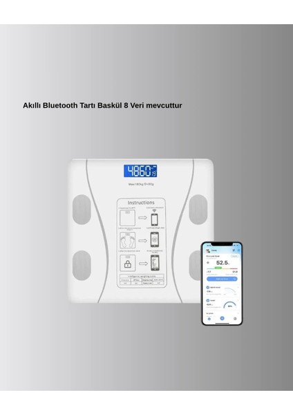 çınar ticaret akıllı bluetooth tartı – 8 farklı ölçüm verisi, otomatik kişi tanıma modelleri