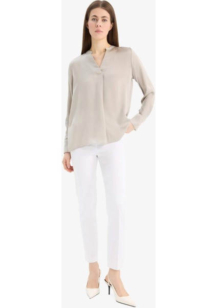 Regular Fit Apaş Yaka Saten Uzun Kollu Bluz C3217AX25SP