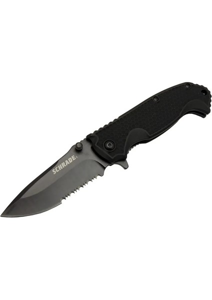 çınar ticaret eco lounge schrade 5-1 siyah kamp çakı 20cm- yarı otomatik, testere detaylı, kemerlikli