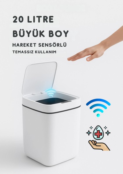 çınar ticaret 20l akıllı sensörlü çöp kovası uv ışık koku geçirmez mutfak banyo ofis ıçin