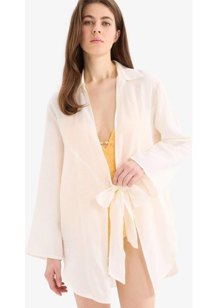 Müslin Önden Bağlamalı Plaj Gömleği-Fall in Love