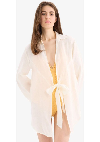 Müslin Önden Bağlamalı Plaj Gömleği-Fall in Love