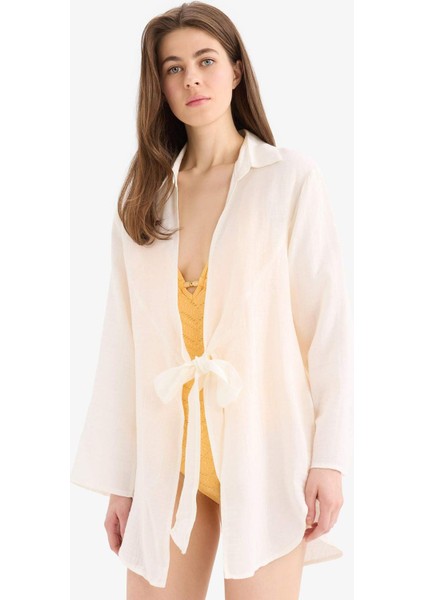Müslin Önden Bağlamalı Plaj Gömleği-Fall in Love