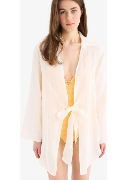 Müslin Önden Bağlamalı Plaj Gömleği-Fall in Love