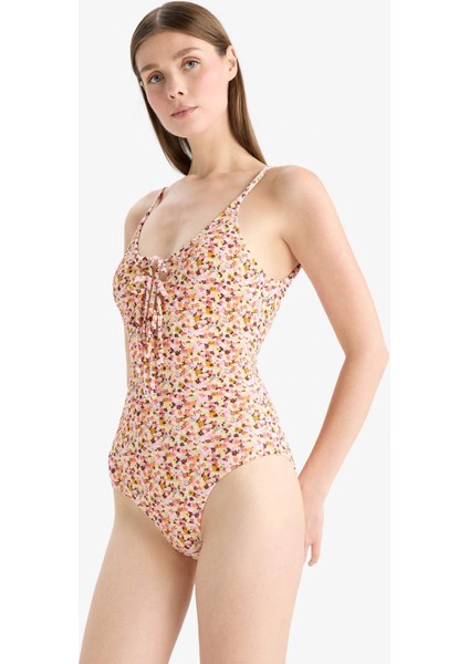 Regular Fit Çiçekli Bürümcük Askılı Mayo E5208AX25SM