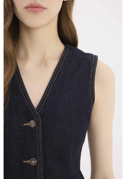 Düğmeli Blazer Jean Yelek D5820AX25SP