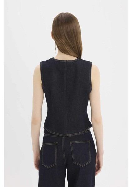 Düğmeli Blazer Jean Yelek D5820AX25SP