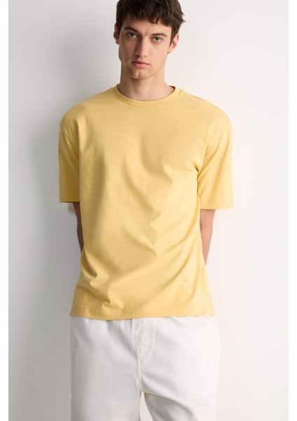 %100 Pamuk Boxy Fit Bisiklet Yaka Basic Düz Kısa Kollu Tişört D6070AX25SP