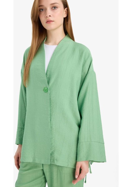 Relax Fit Krinkıl Kumaş Uzun Kollu Kimono Tunik E1109AX25SM