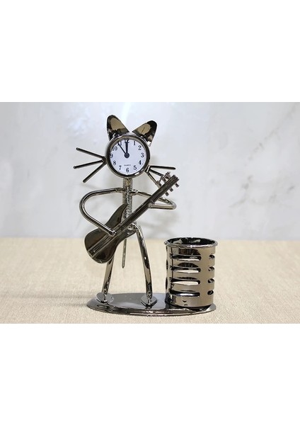 çınar ticaret metal gitar çalan kedi müzisyen saat ve kalemlik alk4345