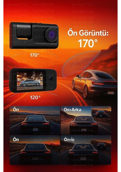 çınar ticaret wifi 1080p araç ıçi 3 kameralı lcd ekranlı gece görüşlü , g-sensör , geri görüş kamera indirimleri