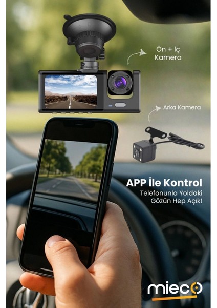 çınar ticaret 1s wifi / app /1920p fhd/ 170° ultra geniş açı/gece görüş/ g-sensörü 3 kameralı araç kamerası(2025) fiyatları