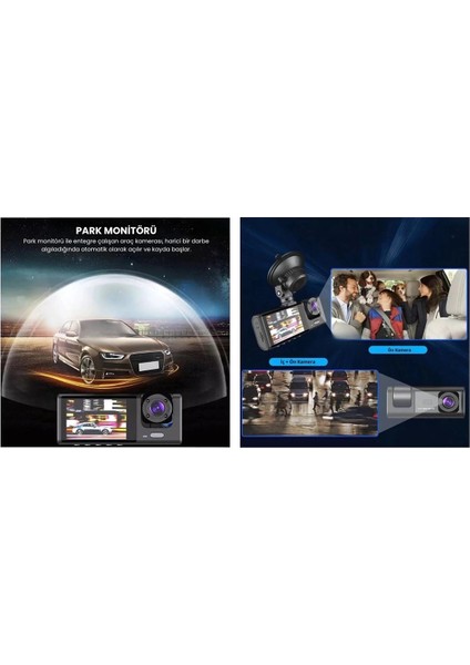 çınar ticaret 1s wifi / app /1920p fhd/ 170° ultra geniş açı/gece görüş/ g-sensörü 3 kameralı araç kamerası(2025) fırsatları