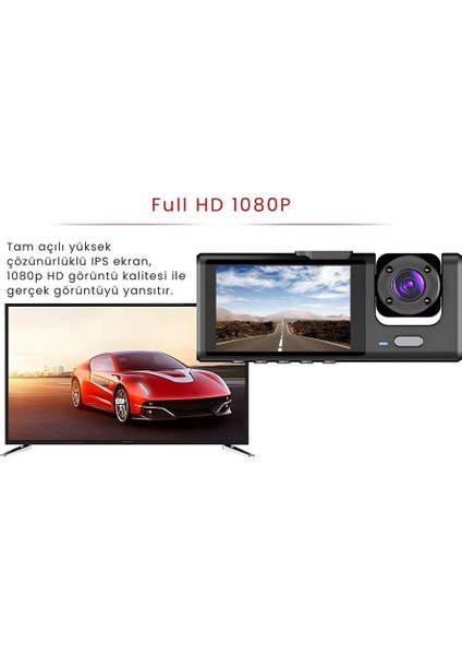 çınar ticaret 1s wifi / app /1920p fhd/ 170° ultra geniş açı/gece görüş/ g-sensörü 3 kameralı araç kamerası(2025)