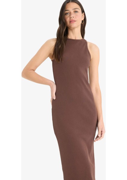 Bodycon Vücudu Saran Halter Yaka Fitilli Kaşkorse Kolsuz Maxi Elbise A4828AX25SM