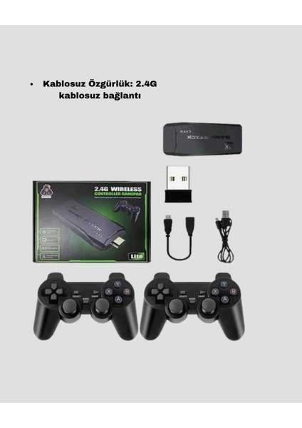 çınar ticaret kablosuz 4k retro atari game stick – 2 kollu, 20000 hazır oyun indirimleri