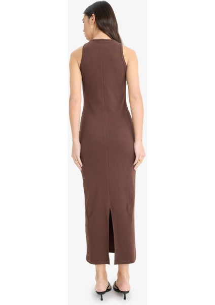 Bodycon Vücudu Saran Halter Yaka Fitilli Kaşkorse Kolsuz Maxi Elbise A4828AX25SM