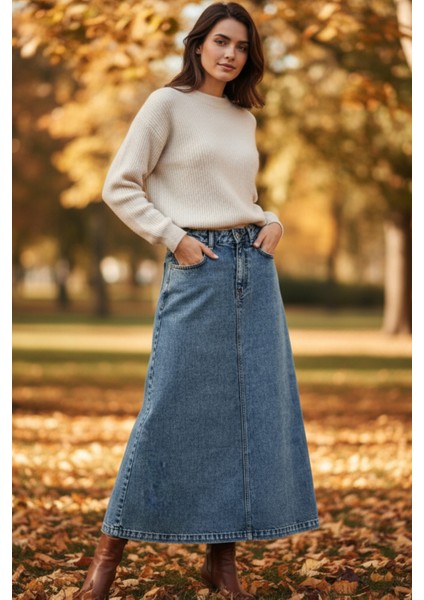 Kadın Denim Pamuklu Mavi Çan Etek fiyatları