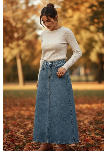 Kadın Denim Pamuklu Mavi Çan Etek modelleri