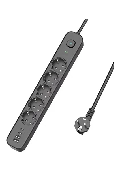 çınar ticaret 5 prizli akım korumalı uzatma kablosu | 2xusb-a + 2xusb-c | 3680w - 2m kablo