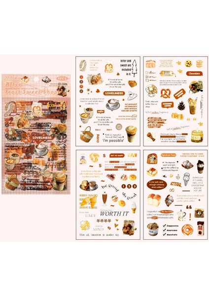 Vintage Sticker Sweet Shop Stiker Çıkartma Etiket 4'lı Set- Tatlı Tuzlu Pastahane