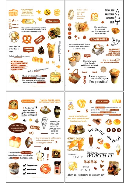 Vintage Sticker Sweet Shop Stiker Çıkartma Etiket 4'lı Set- Tatlı Tuzlu Pastahane modelleri