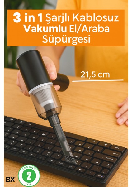 çınar ticaret 3 ın 1 şarjlı kablosuz vakumlu el süpürgesi araç, ev ve ofis ıçin güçlü taşınabilir mini elektrikli süpürge