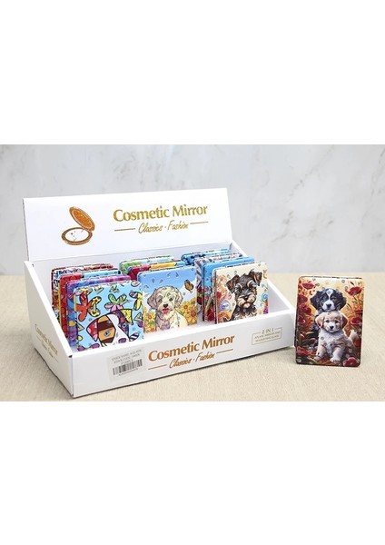 çınar ticaret sevimli köpek tasarımıyla taş ışlemeli ınce el aynası dikdörtgen alk4576