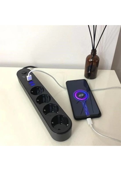 çınar ticaret 4lü siyah anahtarlı 3 usb li akım korumalı topraklı çocuk korumalı grup priz 2 metre fiyatları