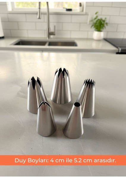 Büyük Boy 5’li Krema Duy Seti – Paslanmaz Çelik Pasta, Cupcake ve Tatlı Süsleme Uçları Set-1 fiyatları