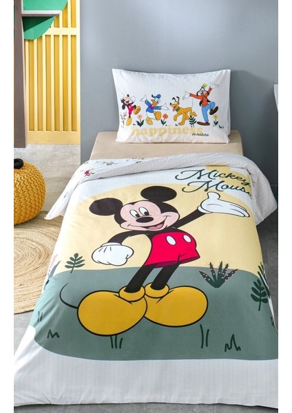 Lisanslı Fitted Çarşaflı Tek Kişilik Çocuk Nevresim Takımı-Mickey Nomadic Sarı modelleri