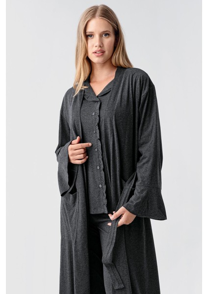 Kadın Uzun Kollu Düğmeli Esnek Pamuklu Sabahlık Pijama Takımı 23112 modelleri