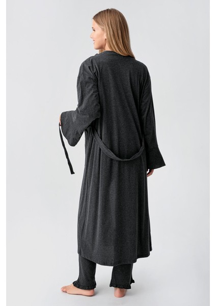 Kadın Uzun Kollu Düğmeli Esnek Pamuklu Sabahlık Pijama Takımı 23112 indirimleri