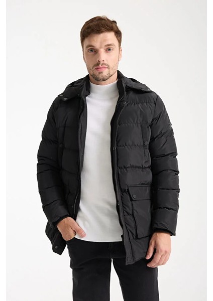 Erkek Siyah Çıkarılabilir Kapüşonlu Şişme Mont fiyatları