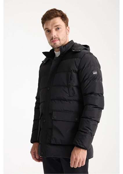 Erkek Siyah Çıkarılabilir Kapüşonlu Şişme Mont fırsatları