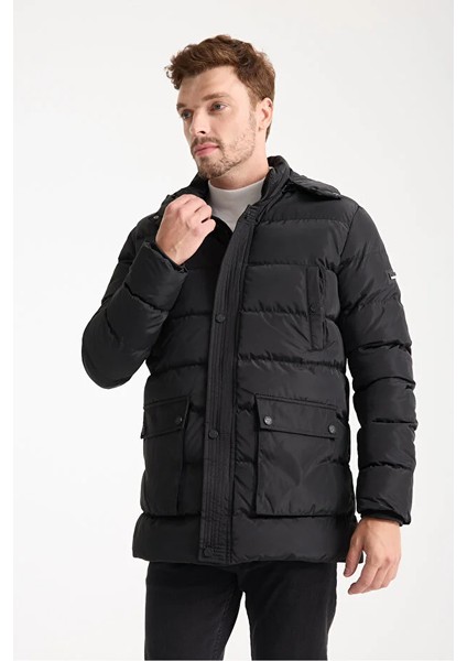 Erkek Siyah Çıkarılabilir Kapüşonlu Şişme Mont indirimleri
