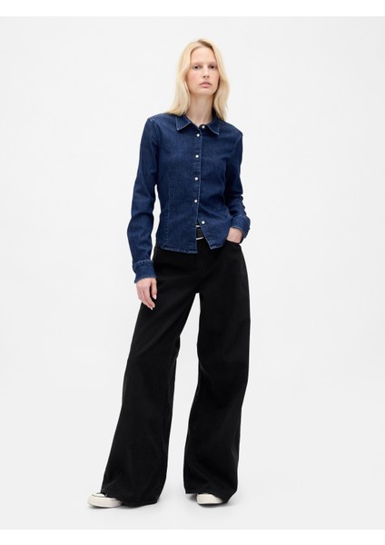 Kadın Siyah Mid Rise Ultrasoft Extra Baggy Jean Pantolon