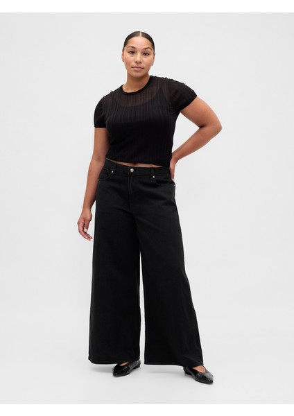 Kadın Siyah Mid Rise Ultrasoft Extra Baggy Jean Pantolon modelleri