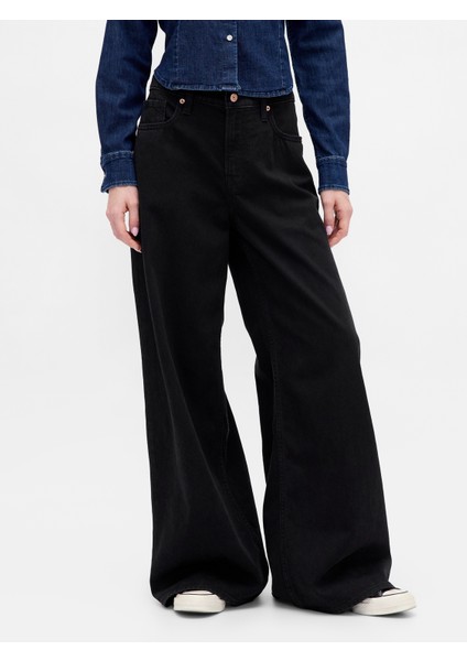 Kadın Siyah Mid Rise Ultrasoft Extra Baggy Jean Pantolon