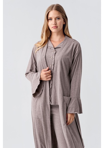 Kadın Uzun Kollu Düğmeli Esnek Pamuklu Sabahlık Pijama Takımı 23112 modelleri