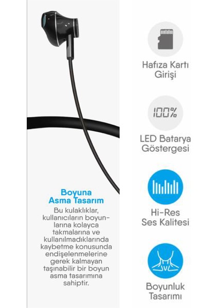 450 Saat Boyundan Askılı Bluetooth Kulaklık — iPhone 16 Pro / 14 Pro / 11 Pro (Premium Taşıma Koruma) modelleri