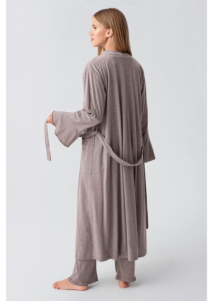 Kadın Uzun Kollu Düğmeli Esnek Pamuklu Sabahlık Pijama Takımı 23112 indirimleri