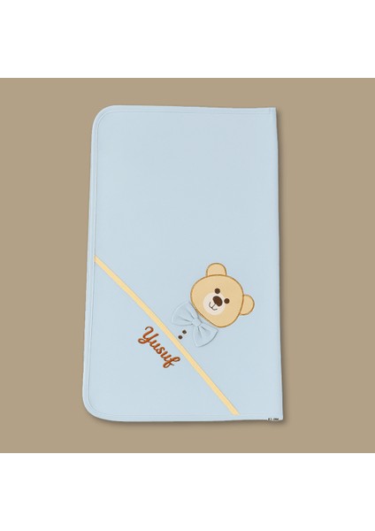 Fiyonklu Ayıcık Desenli Isme Özel Nakışlı Mavi 3 Lü Bebek Alt Açma Seti modelleri