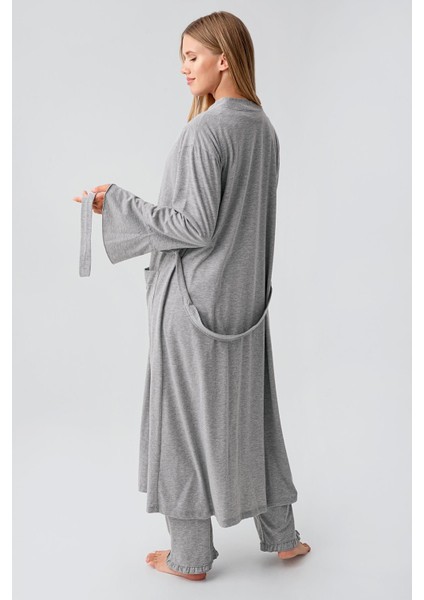 Kadın Uzun Kollu Düğmeli Esnek Pamuklu Sabahlık Pijama Takımı 23112 indirimleri